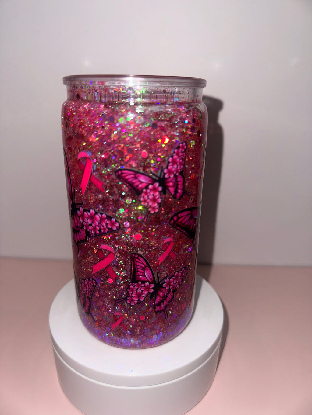 Glitter Butterfly🎗️ Bamboo Lid Snow Globe Acrylic Cup