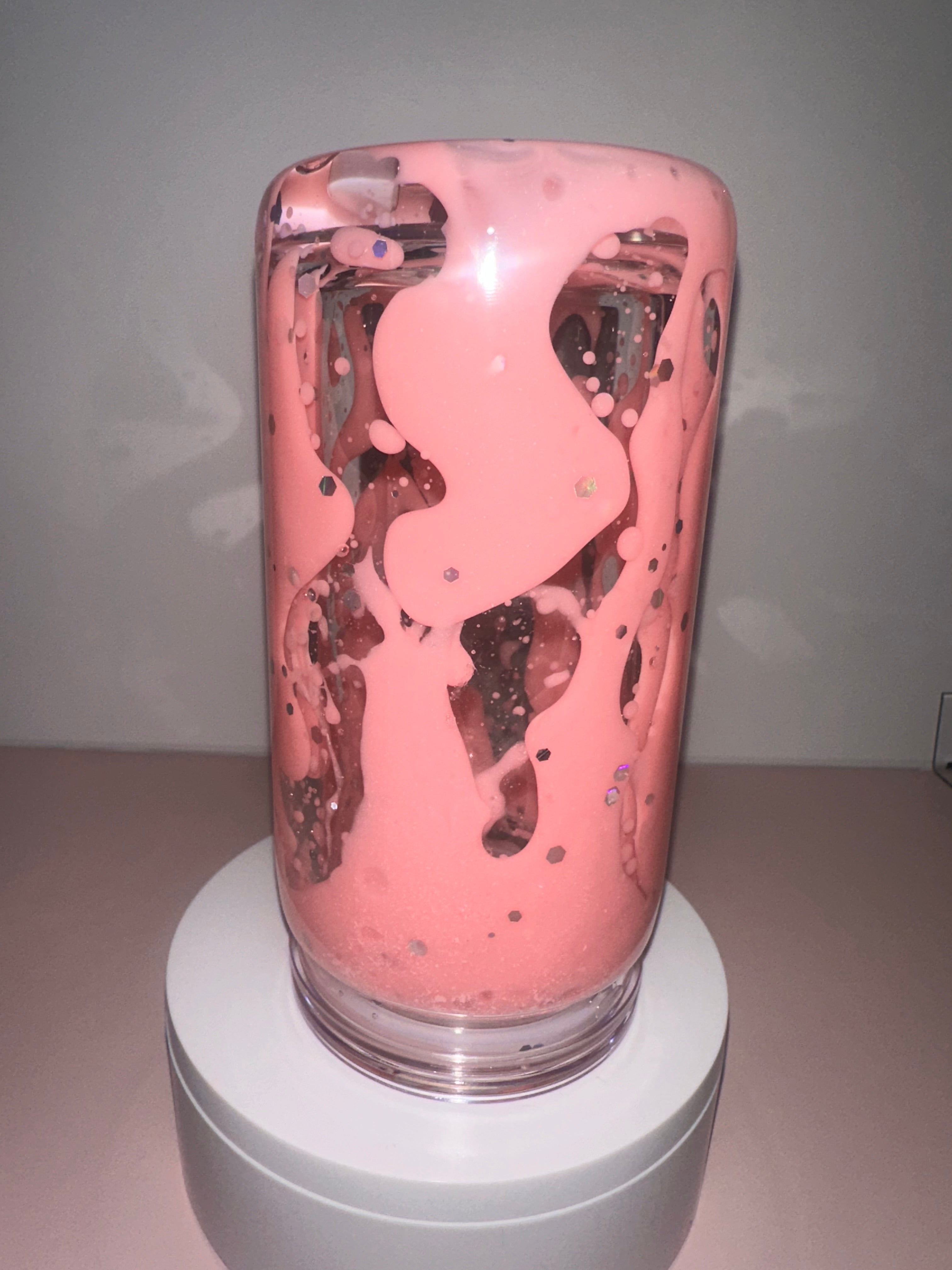 Pink & Glitter Lava Drip Clear Lid Snow Globe Acrylic Cup