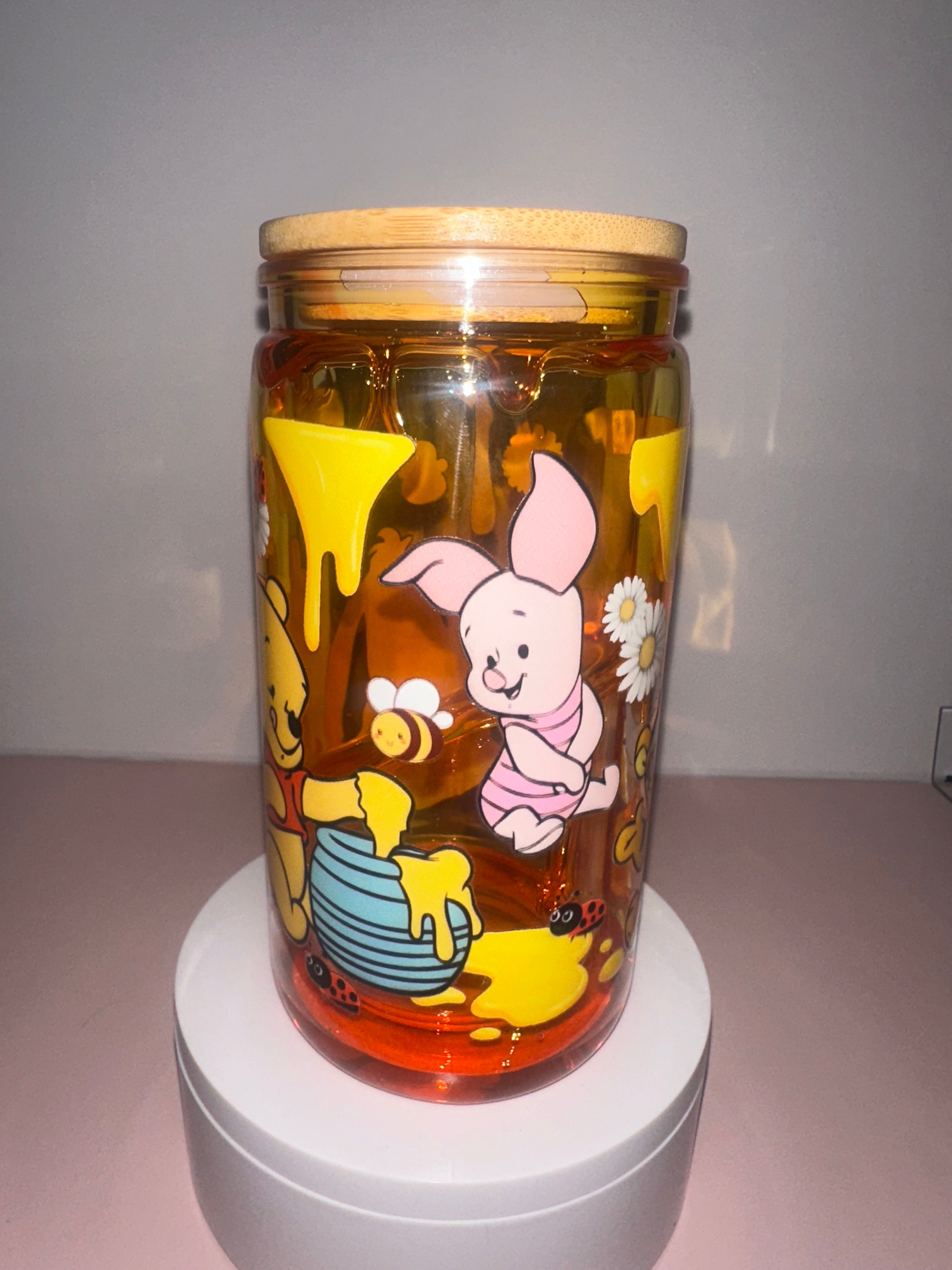 Winnie The Pooh Honey Drip Bamboo Lid Snow Globe Acrylic Cup