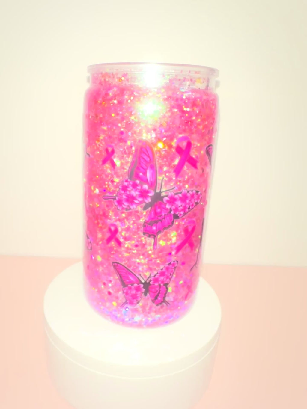 Glitter Butterfly🎗️ Bamboo Lid Snow Globe Acrylic Cup