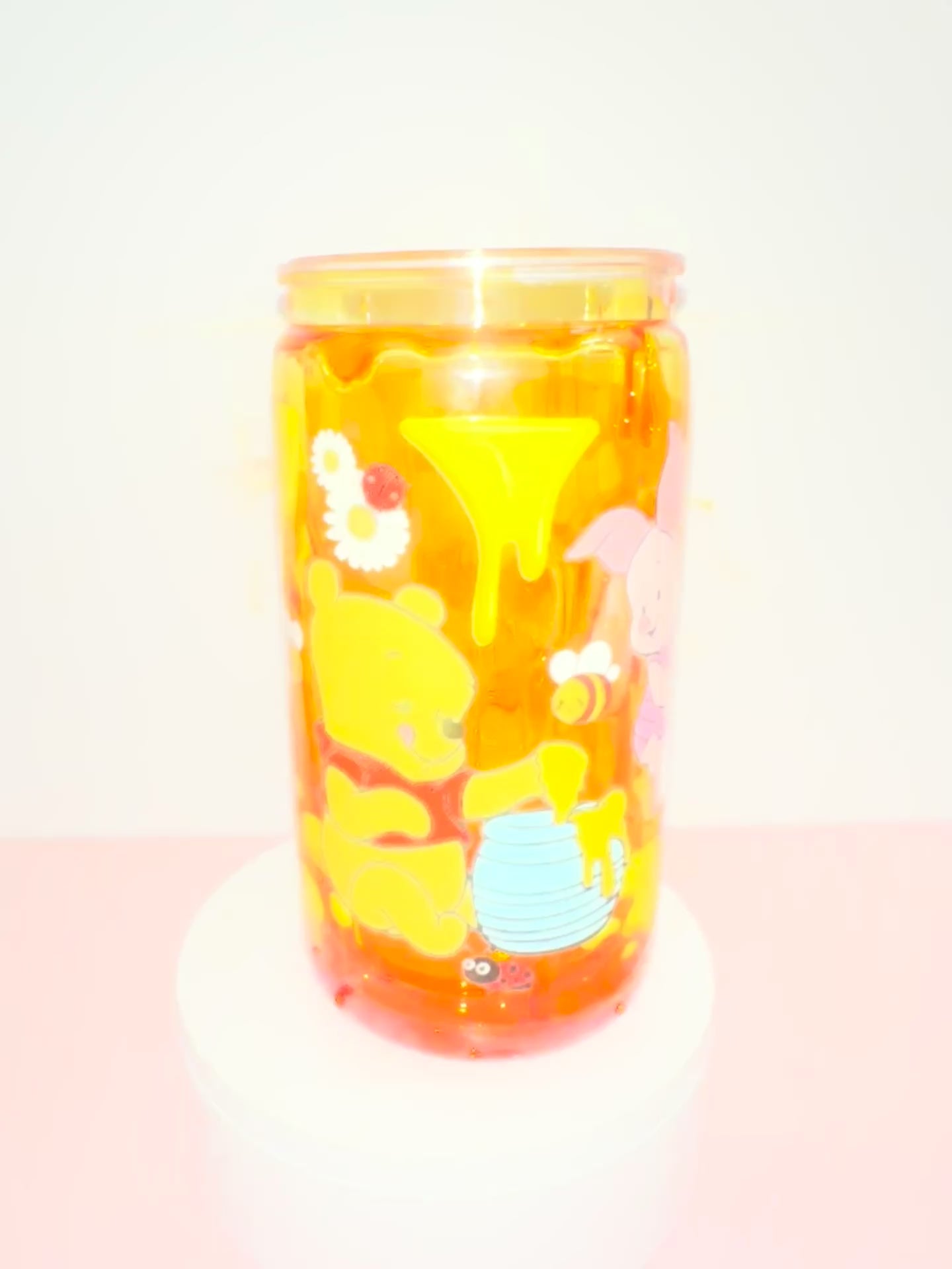 Winnie The Pooh Honey Drip Bamboo Lid Snow Globe Acrylic Cup
